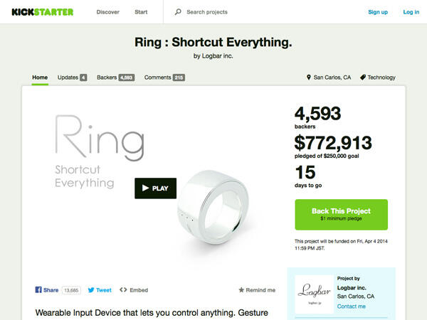 指輪型ウェアラブルデバイス「Ring」